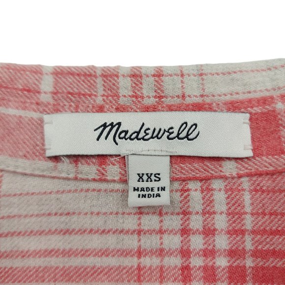 Madewell Flannel Shirt Womens XXS Pink Beige Cozy Plaid Oversized Long Sleeve - Picture 10 of 11